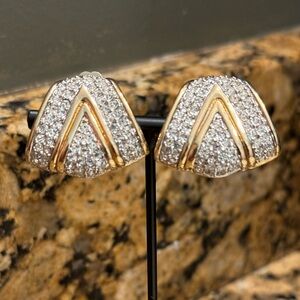 Earrings - Gold & Rhinestone clip on earrings